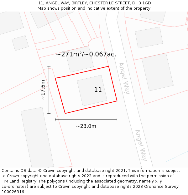 11, ANGEL WAY, BIRTLEY, CHESTER LE STREET, DH3 1GD: Plot and title map