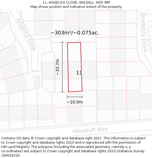 11, ANGELICA CLOSE, WALSALL, WS5 4RP: Plot and title map