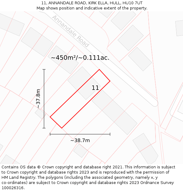 11, ANNANDALE ROAD, KIRK ELLA, HULL, HU10 7UT: Plot and title map