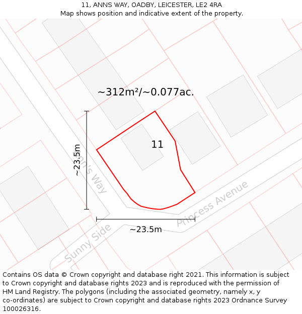 11, ANNS WAY, OADBY, LEICESTER, LE2 4RA: Plot and title map