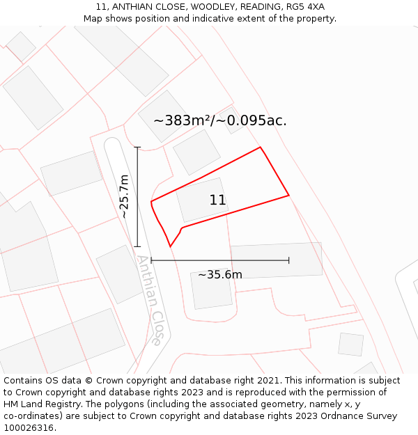 11, ANTHIAN CLOSE, WOODLEY, READING, RG5 4XA: Plot and title map
