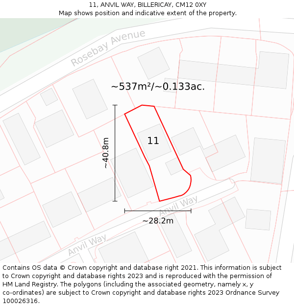 11, ANVIL WAY, BILLERICAY, CM12 0XY: Plot and title map