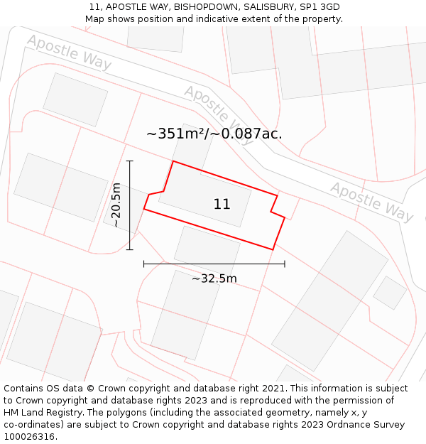 11, APOSTLE WAY, BISHOPDOWN, SALISBURY, SP1 3GD: Plot and title map