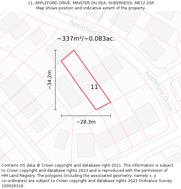 11, APPLEFORD DRIVE, MINSTER ON SEA, SHEERNESS, ME12 2SR: Plot and title map