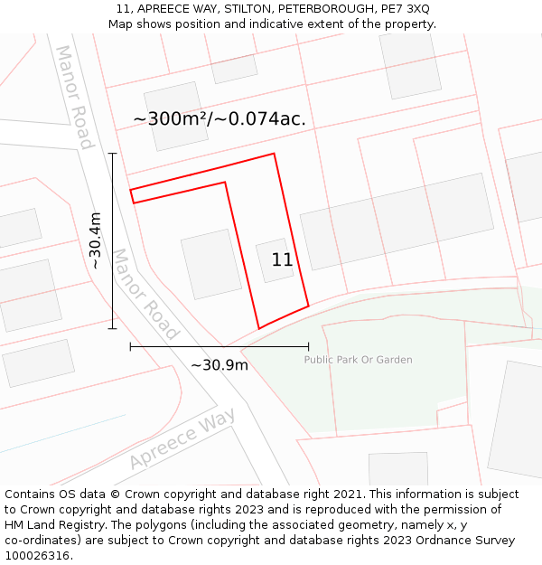 11, APREECE WAY, STILTON, PETERBOROUGH, PE7 3XQ: Plot and title map