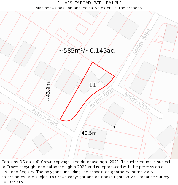 11, APSLEY ROAD, BATH, BA1 3LP: Plot and title map