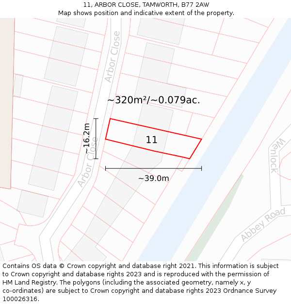 11, ARBOR CLOSE, TAMWORTH, B77 2AW: Plot and title map