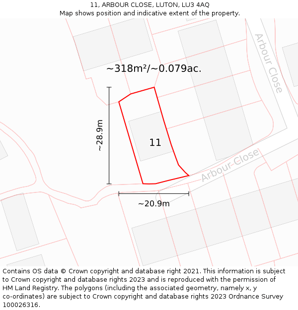 11, ARBOUR CLOSE, LUTON, LU3 4AQ: Plot and title map