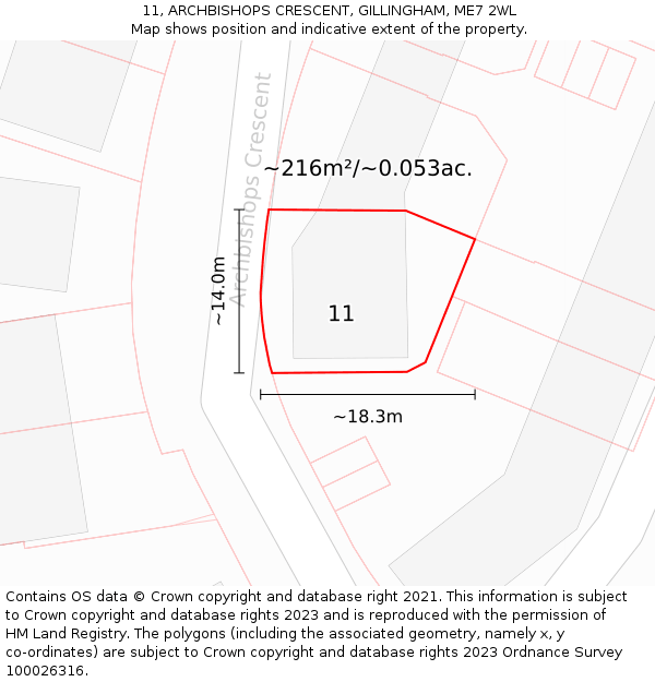 11, ARCHBISHOPS CRESCENT, GILLINGHAM, ME7 2WL: Plot and title map