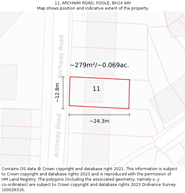 11, ARCHWAY ROAD, POOLE, BH14 9AY: Plot and title map