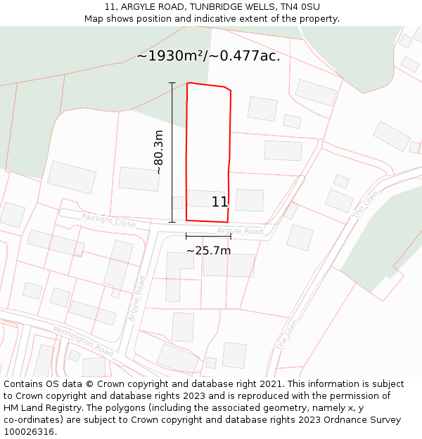 11, ARGYLE ROAD, TUNBRIDGE WELLS, TN4 0SU: Plot and title map