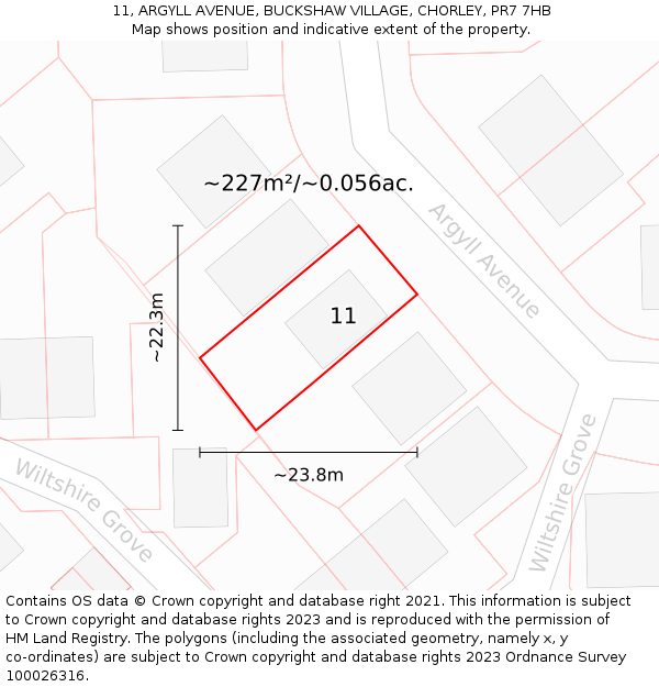 11, ARGYLL AVENUE, BUCKSHAW VILLAGE, CHORLEY, PR7 7HB: Plot and title map