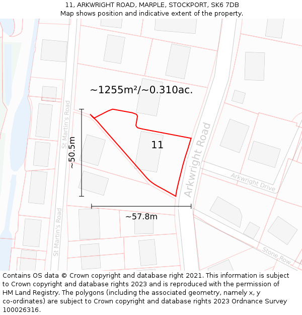 11, ARKWRIGHT ROAD, MARPLE, STOCKPORT, SK6 7DB: Plot and title map