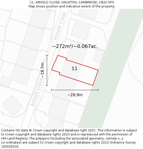 11, ARNOLD CLOSE, HAUXTON, CAMBRIDGE, CB22 5FN: Plot and title map