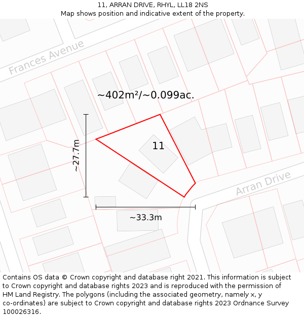 11, ARRAN DRIVE, RHYL, LL18 2NS: Plot and title map