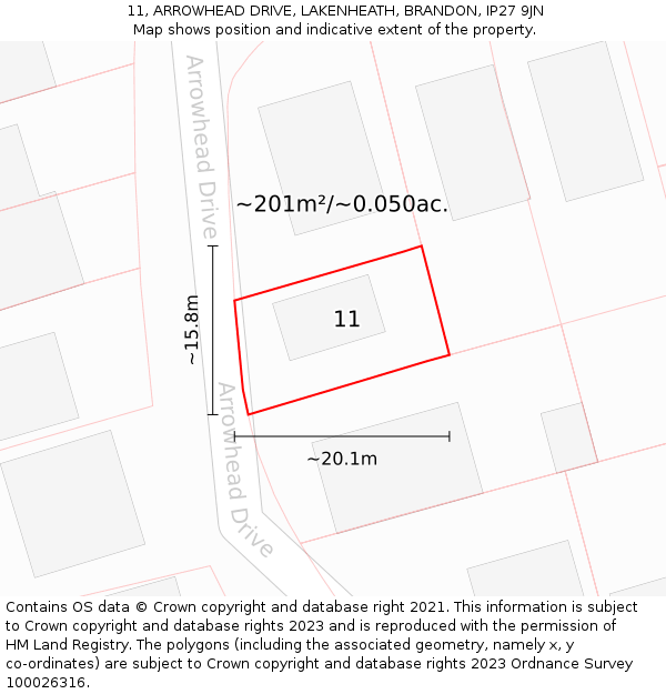 11, ARROWHEAD DRIVE, LAKENHEATH, BRANDON, IP27 9JN: Plot and title map