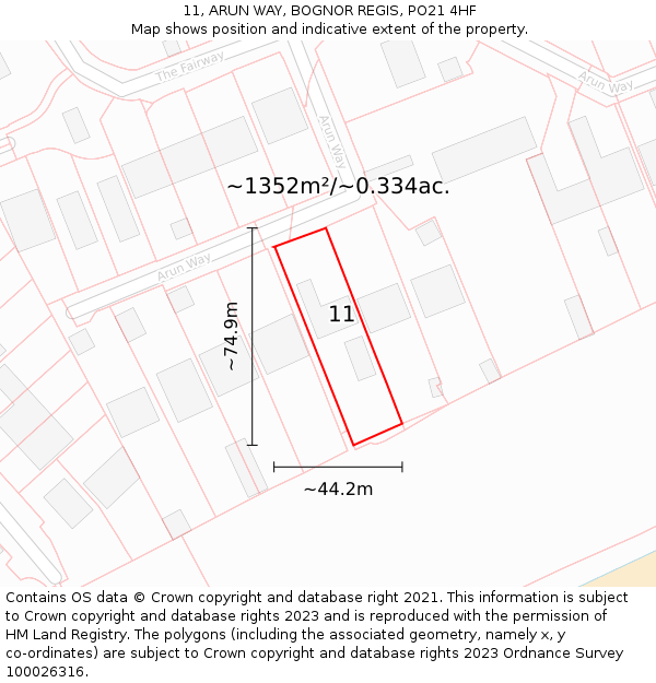 11, ARUN WAY, BOGNOR REGIS, PO21 4HF: Plot and title map