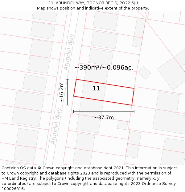 11, ARUNDEL WAY, BOGNOR REGIS, PO22 6JH: Plot and title map