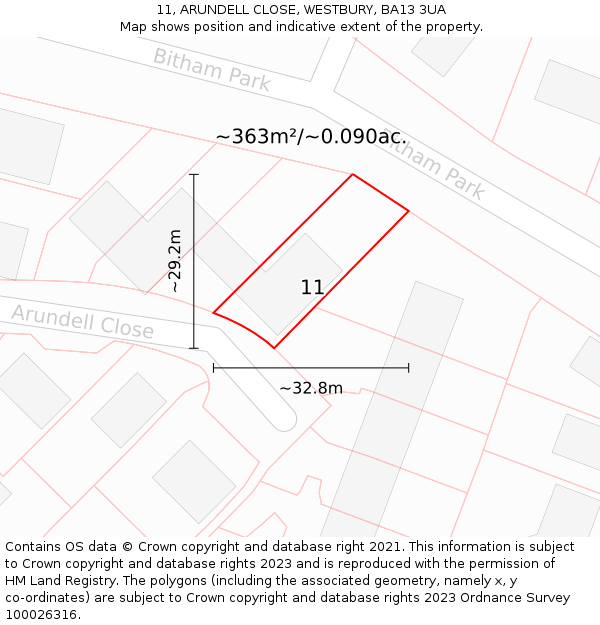 11, ARUNDELL CLOSE, WESTBURY, BA13 3UA: Plot and title map