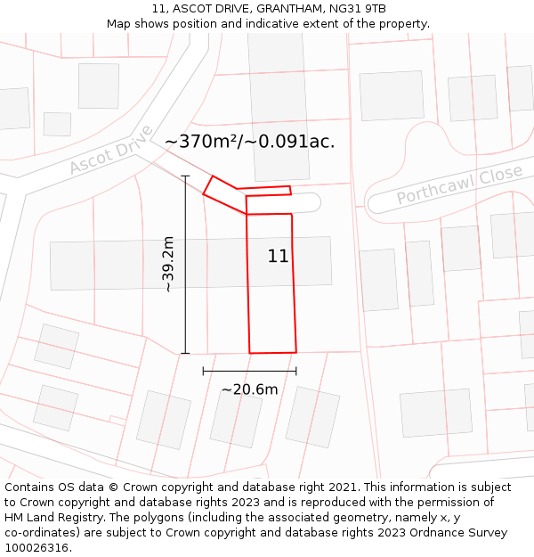 11, ASCOT DRIVE, GRANTHAM, NG31 9TB: Plot and title map