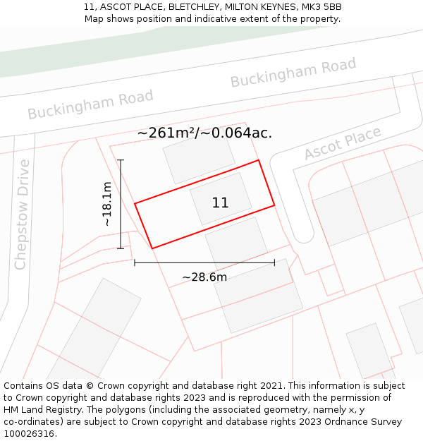 11, ASCOT PLACE, BLETCHLEY, MILTON KEYNES, MK3 5BB: Plot and title map