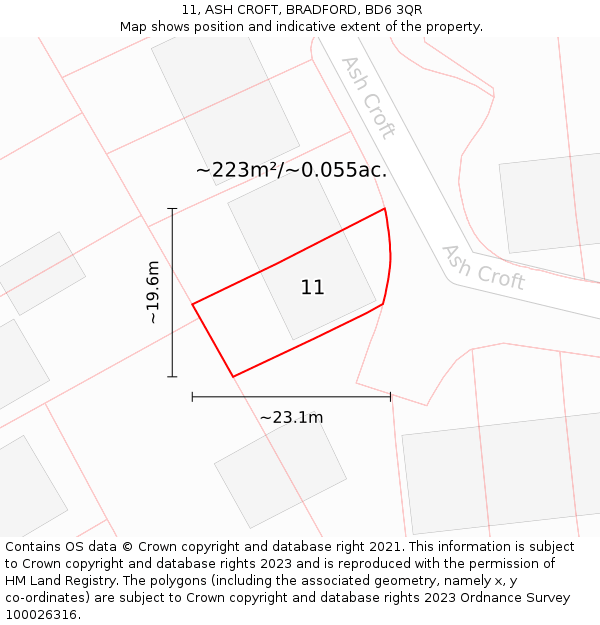 11, ASH CROFT, BRADFORD, BD6 3QR: Plot and title map