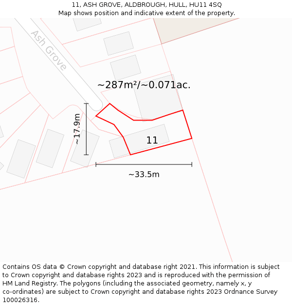 11, ASH GROVE, ALDBROUGH, HULL, HU11 4SQ: Plot and title map
