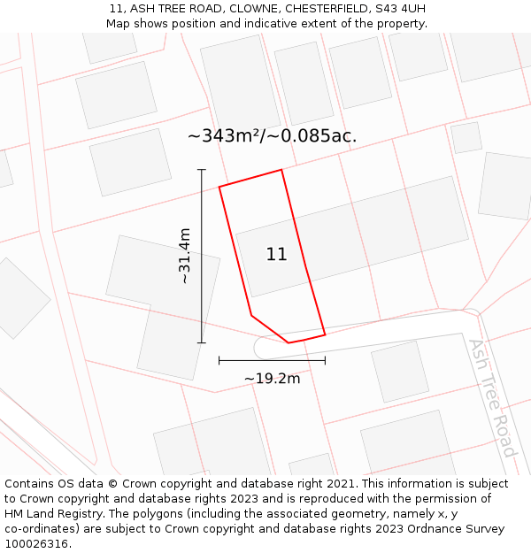 11, ASH TREE ROAD, CLOWNE, CHESTERFIELD, S43 4UH: Plot and title map