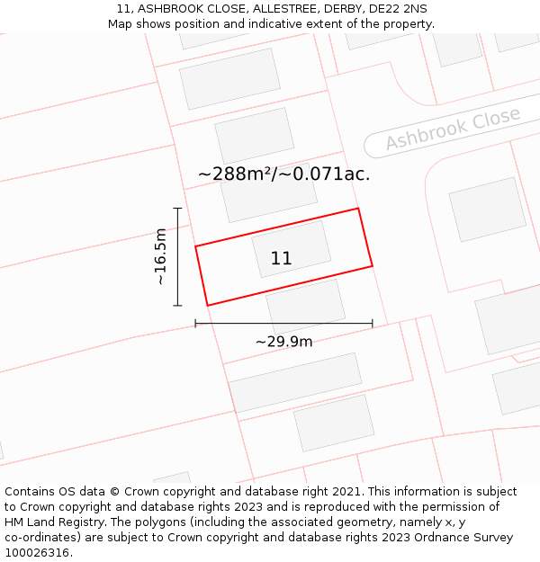 11, ASHBROOK CLOSE, ALLESTREE, DERBY, DE22 2NS: Plot and title map