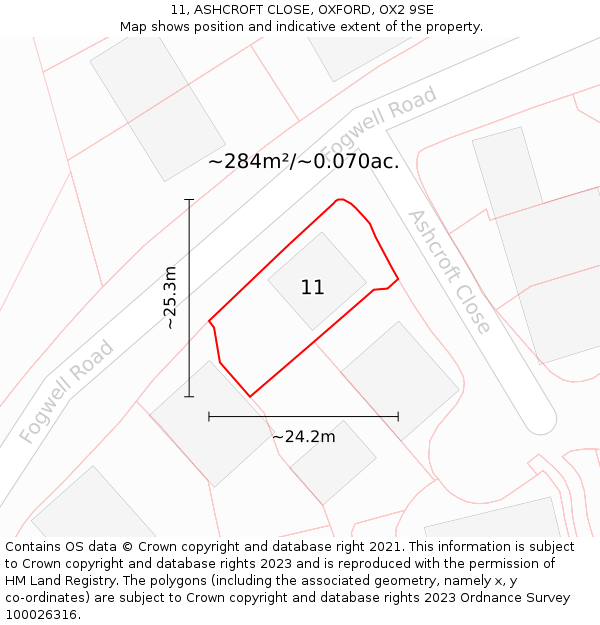 11, ASHCROFT CLOSE, OXFORD, OX2 9SE: Plot and title map