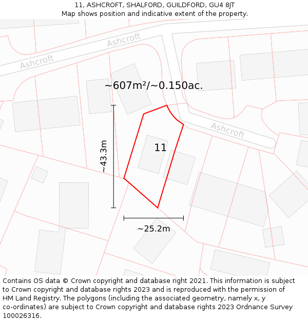 11, ASHCROFT, SHALFORD, GUILDFORD, GU4 8JT: Plot and title map