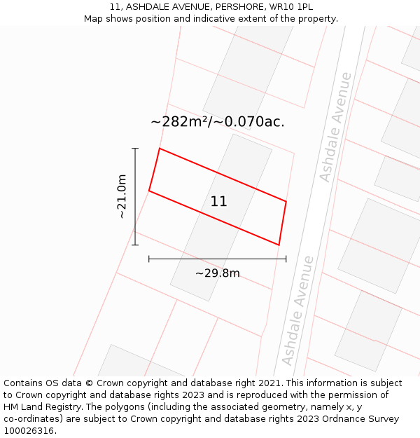 11, ASHDALE AVENUE, PERSHORE, WR10 1PL: Plot and title map