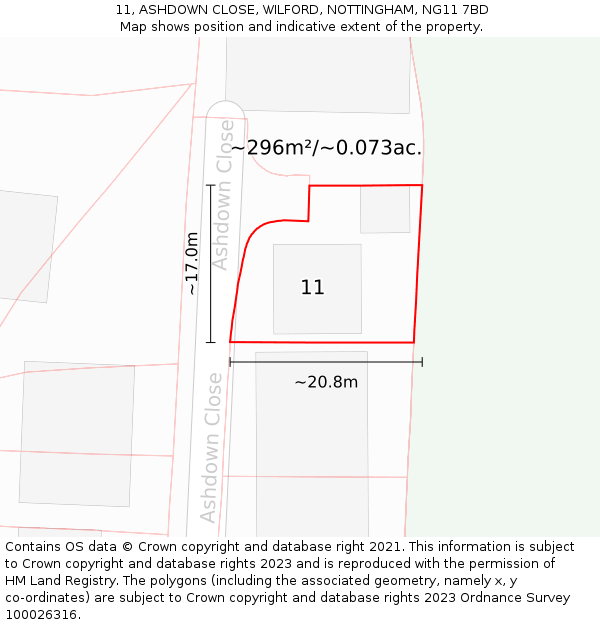 11, ASHDOWN CLOSE, WILFORD, NOTTINGHAM, NG11 7BD: Plot and title map