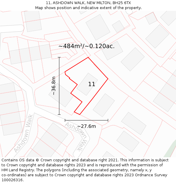 11, ASHDOWN WALK, NEW MILTON, BH25 6TX: Plot and title map