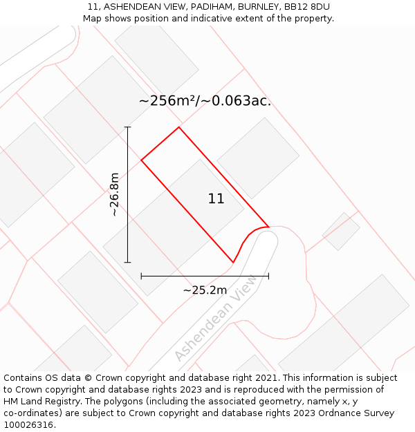 11, ASHENDEAN VIEW, PADIHAM, BURNLEY, BB12 8DU: Plot and title map