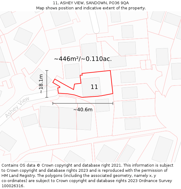 11, ASHEY VIEW, SANDOWN, PO36 9QA: Plot and title map