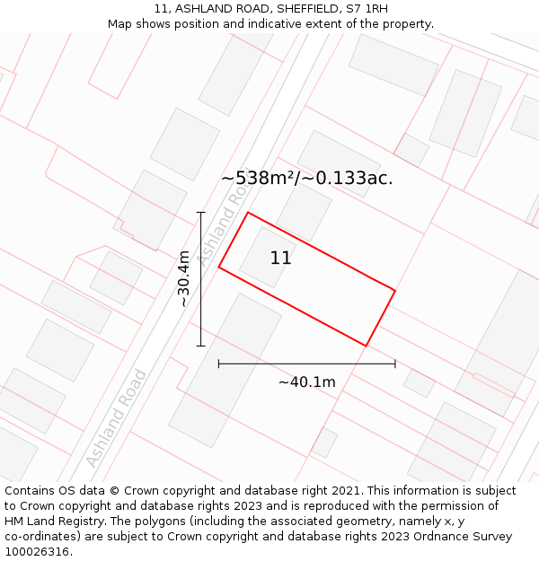 11, ASHLAND ROAD, SHEFFIELD, S7 1RH: Plot and title map