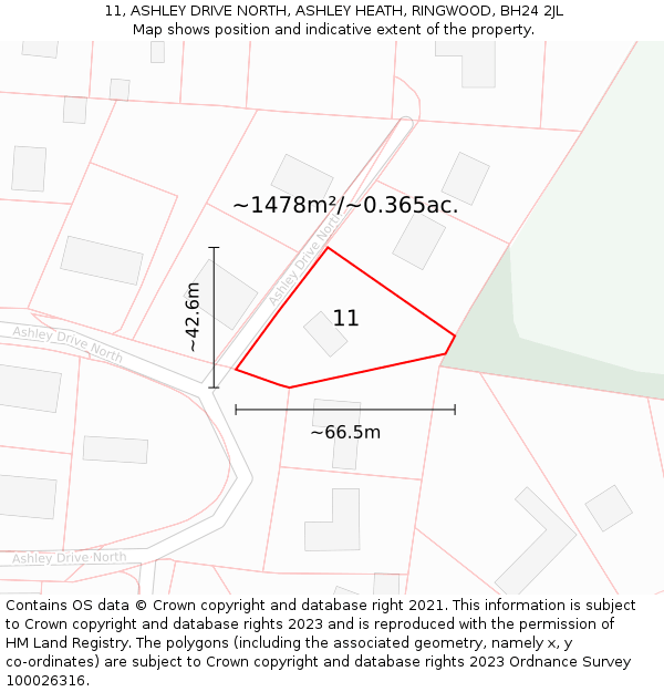 11, ASHLEY DRIVE NORTH, ASHLEY HEATH, RINGWOOD, BH24 2JL: Plot and title map