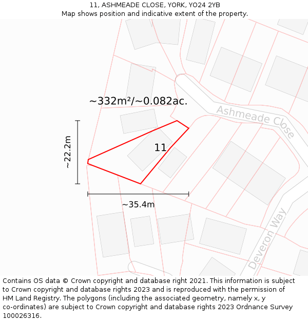 11, ASHMEADE CLOSE, YORK, YO24 2YB: Plot and title map