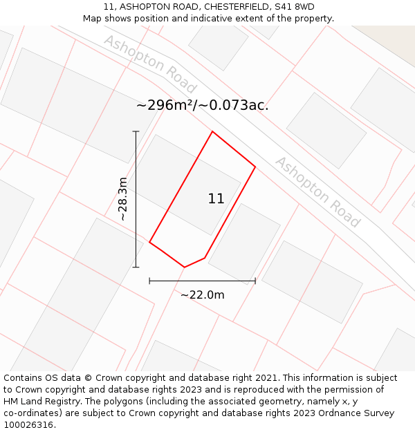 11, ASHOPTON ROAD, CHESTERFIELD, S41 8WD: Plot and title map