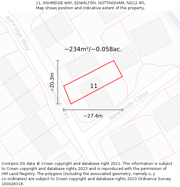 11, ASHRIDGE WAY, EDWALTON, NOTTINGHAM, NG12 4FL: Plot and title map