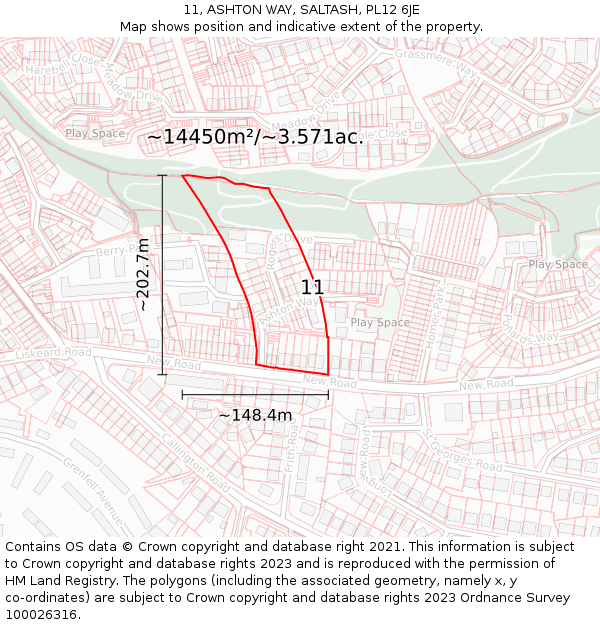 11, ASHTON WAY, SALTASH, PL12 6JE: Plot and title map