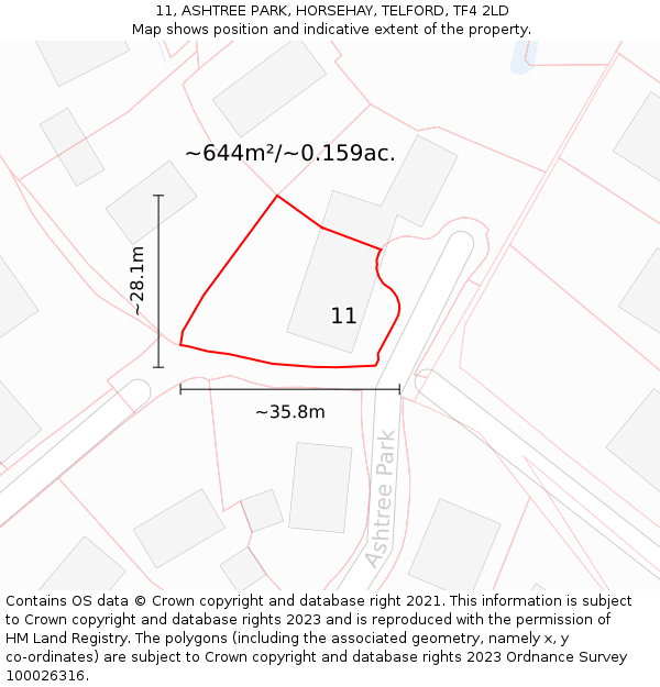 11, ASHTREE PARK, HORSEHAY, TELFORD, TF4 2LD: Plot and title map