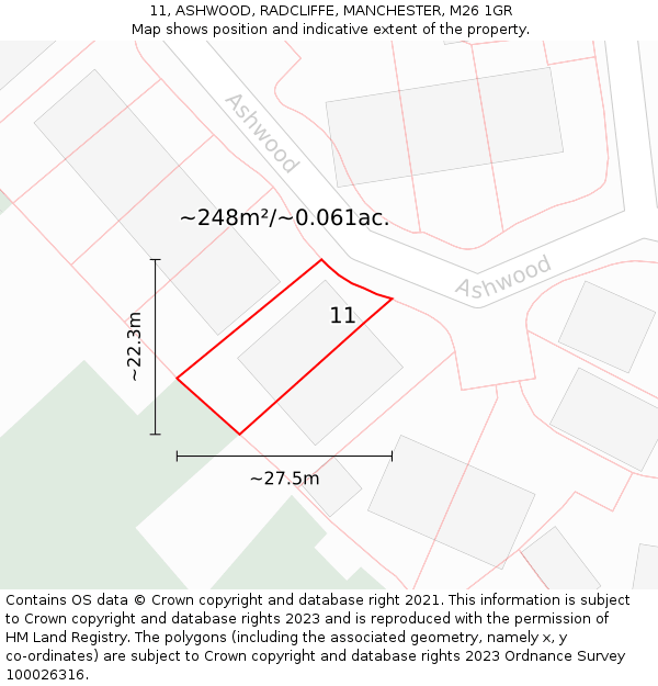 11, ASHWOOD, RADCLIFFE, MANCHESTER, M26 1GR: Plot and title map