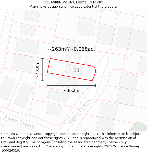 11, ASPEN MOUNT, LEEDS, LS16 6RT: Plot and title map