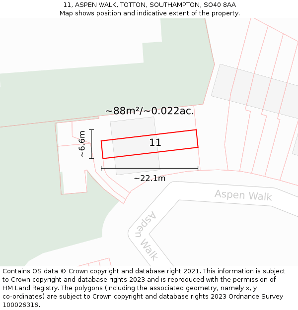 11, ASPEN WALK, TOTTON, SOUTHAMPTON, SO40 8AA: Plot and title map