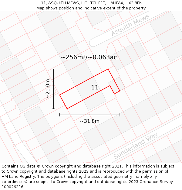 11, ASQUITH MEWS, LIGHTCLIFFE, HALIFAX, HX3 8FN: Plot and title map