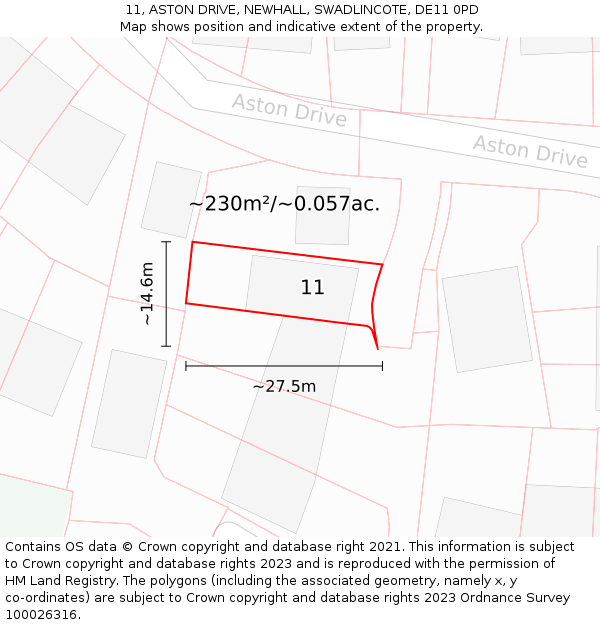 11, ASTON DRIVE, NEWHALL, SWADLINCOTE, DE11 0PD: Plot and title map