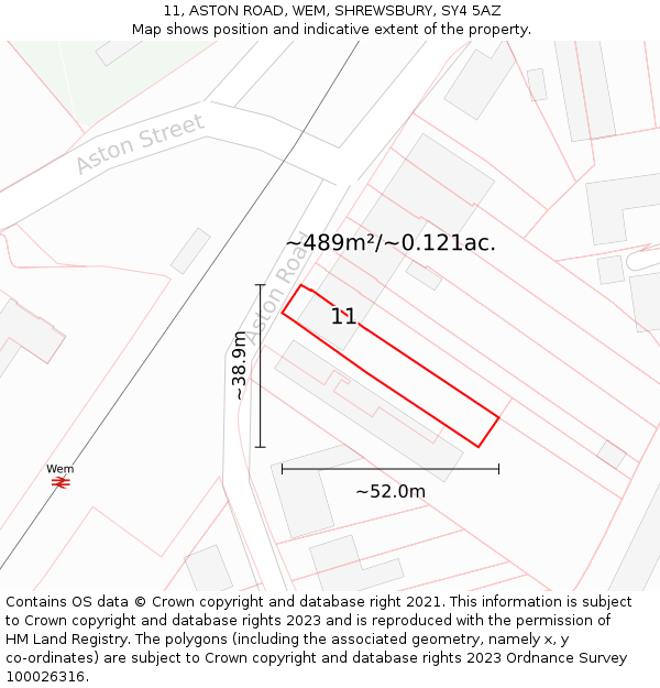 11, ASTON ROAD, WEM, SHREWSBURY, SY4 5AZ: Plot and title map