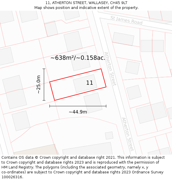 11, ATHERTON STREET, WALLASEY, CH45 9LT: Plot and title map